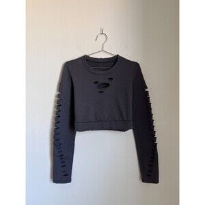 Alo Yoga Fierce Distressed Cropped Sweatshirt Anthracite (Charcoal) Size MEDIUM